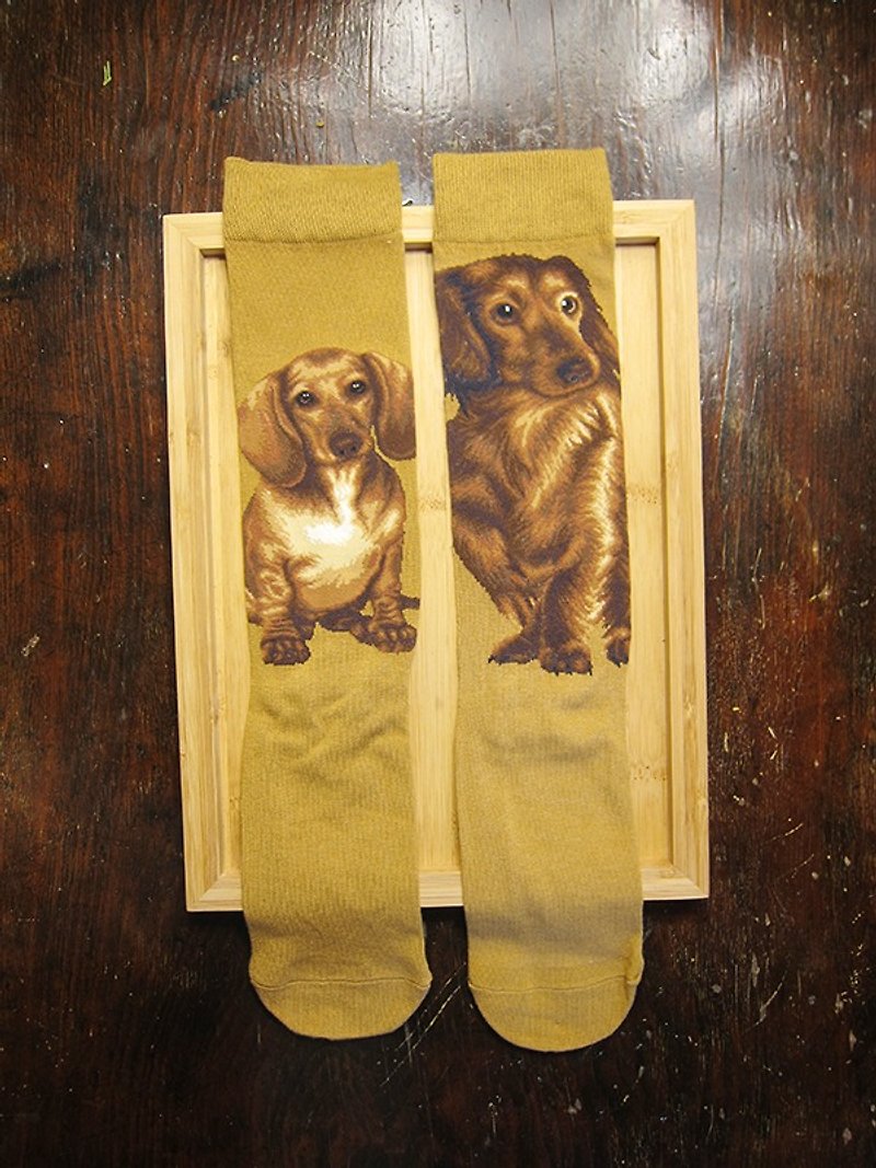 JHJ Design Canadian brand of high saturation knitting socks series dachshund dog (female) puppy dog ​​cute - ถุงเท้า - กระดาษ สีเหลือง