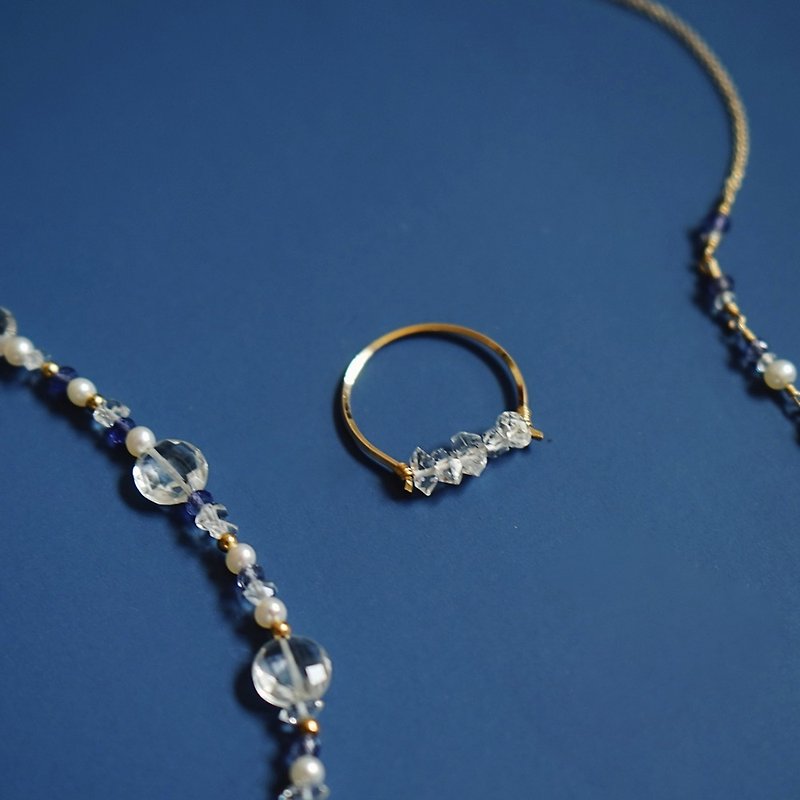 14KGF natural crystal rough stone shining diamond moonstone thick shank ring - แหวนทั่วไป - คริสตัล ขาว