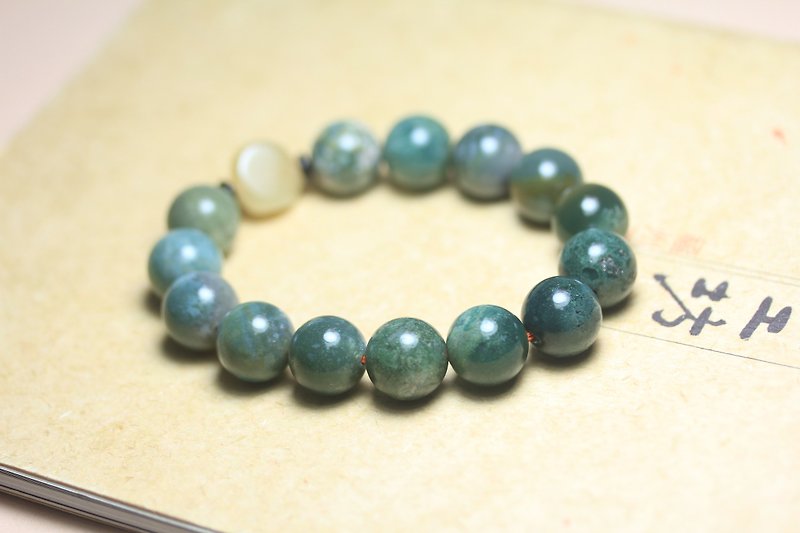 [Agate Bracelet] Natural green agate round Buddha beads green boutique bracelet bracelet men and women gift - Bracelets - Jade Green