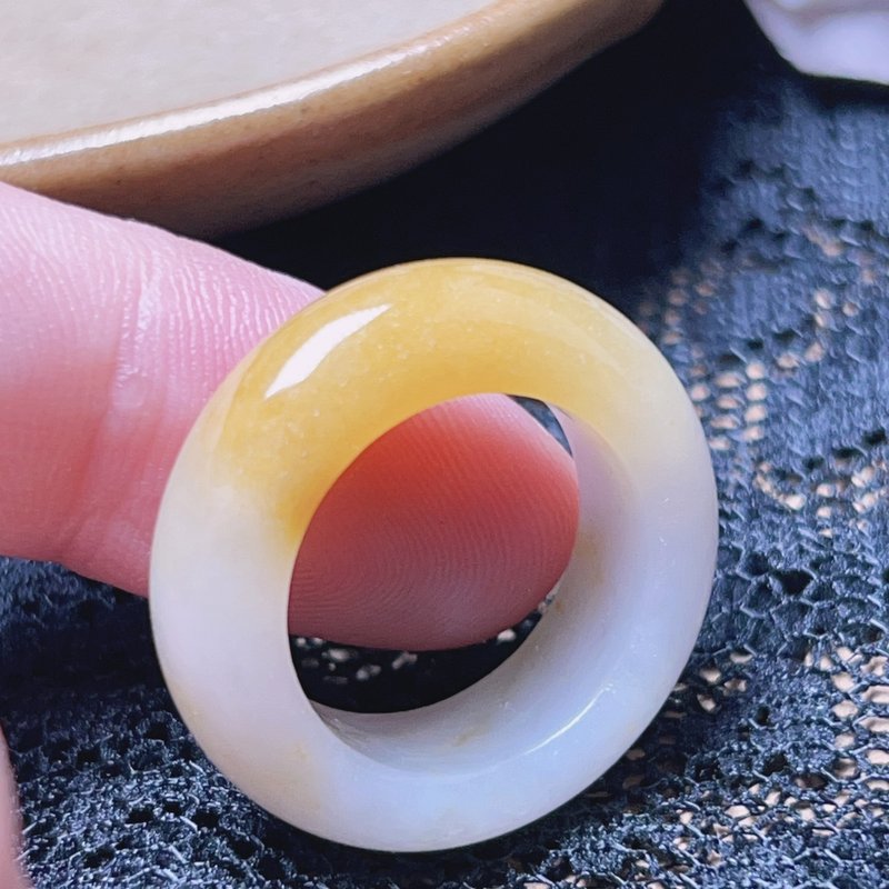 【Seeking destiny】Floating yellow jadeite ring ring | International 12 size | Natural Burmese jadeite A goods - General Rings - Jade Orange