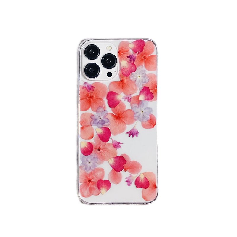 Orange-red Hydrangea Rose Handmade Pressed Flower Phone Case for iPhone Samsung - Phone Cases - Plants & Flowers 