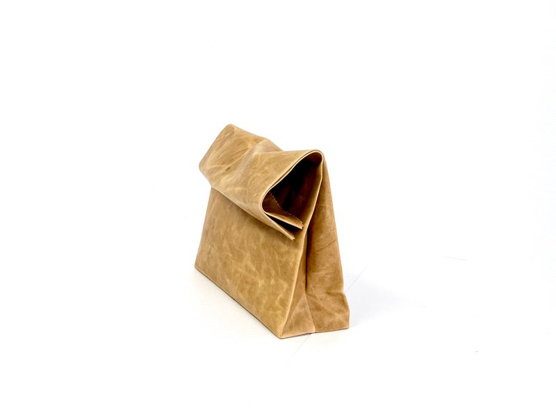 KAMIBUKURO (Paper Bag) Medium Size Premium Line Camel Made from Genuine Horse Leather - Clutch Bags - Genuine Leather Brown