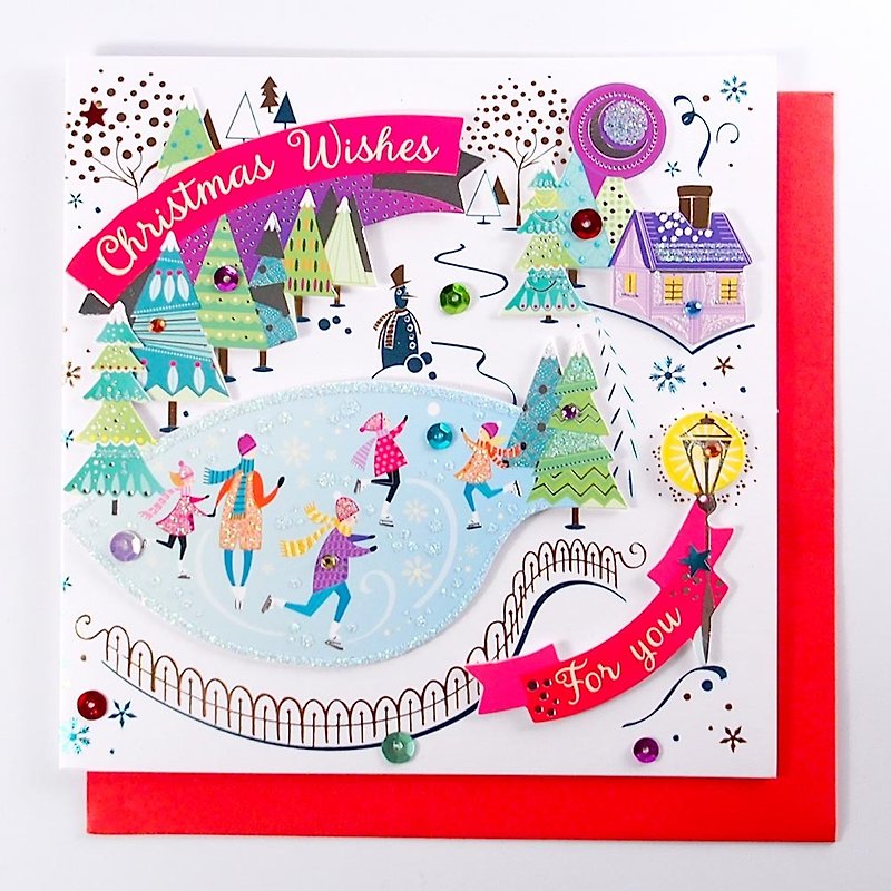 Lively skating Christmas card【Ling Design TP-Christmas Series】 - Cards & Postcards - Paper Multicolor