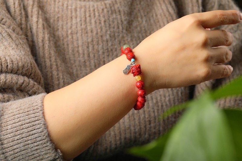 The content of natural cinnabar fine red sand lantern beads six-word mantra bracelet is as high as 95% or more - Bracelets - Gemstone 