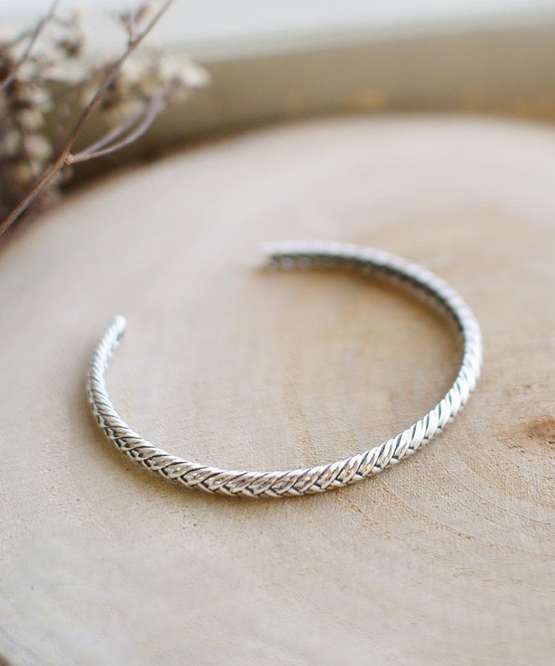 Christmas Gift Box Tropical Island Sterling Silver Bracelet Vintage Weave 925 Sterling Silver Open Bangle - Bracelets - Sterling Silver Silver