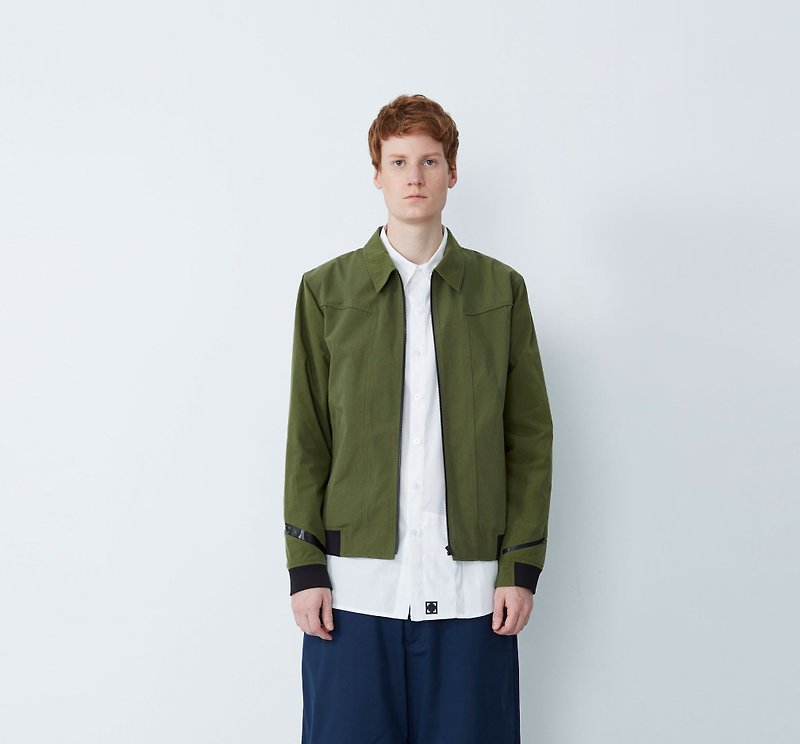 時尚袖 - 隱藏口袋工裝外套-軍綠 - 外套/大衣 - 棉．麻 綠色