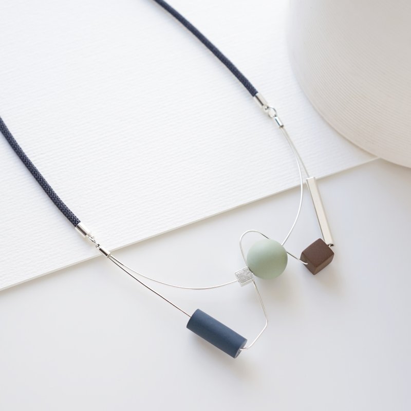 Evander 原創設計 手工軟陶 簡約雙層頸鏈 - 項鍊 - 陶 灰色