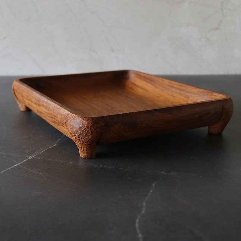 Four-legged teak large tray hand-carved teak tea tray - ถาดเสิร์ฟ - ไม้ 
