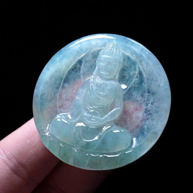 【屬羊本命佛】冰種翡翠精雕大日如來佛 | 天然緬甸玉翡翠A貨 - 吊飾/掛飾 - 玉石 透明