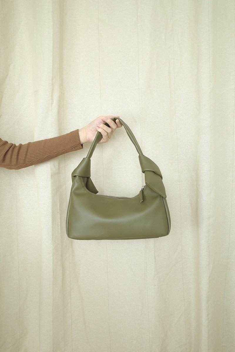 WHITEOAKFACTORY Ho bow bag - Olive green shoulder hobo bag - 手袋/手提袋 - 人造皮革 綠色