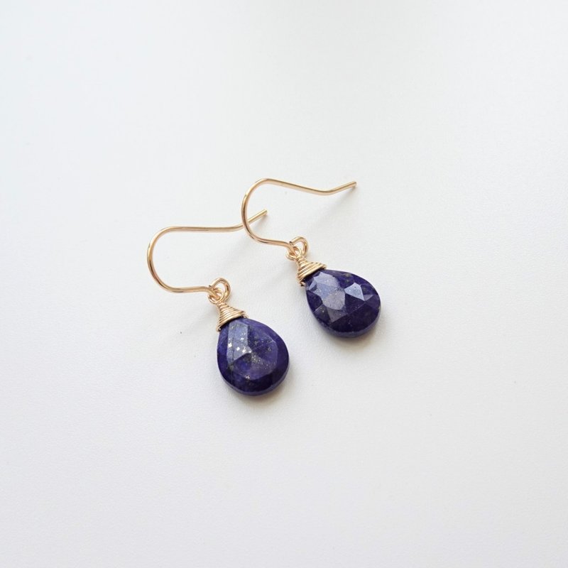 Lapis Lazuli Faceted Teardrop Briolette 14K GF Handmade Dangling Earrings - Earrings & Clip-ons - Semi-Precious Stones Blue