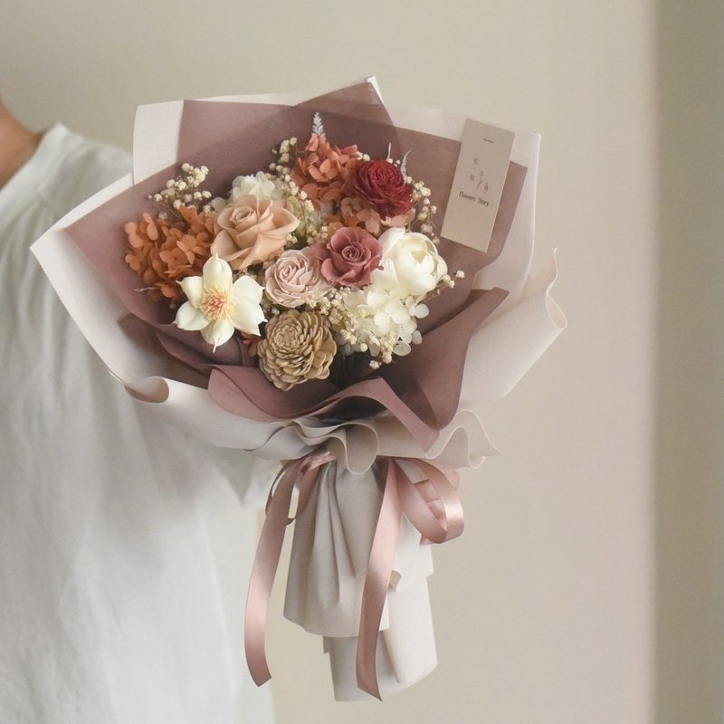 /暖色系莫蘭迪花束/畢業花束 情人節花束 求婚花束 生日 捧花 - 乾燥花/永生花 - 植物．花 粉紅色