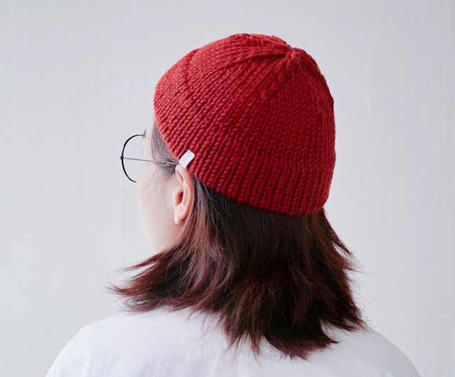 K008 Hand-woven Short Dome Wool Cap Sailor Cap-Brick Red - Shop