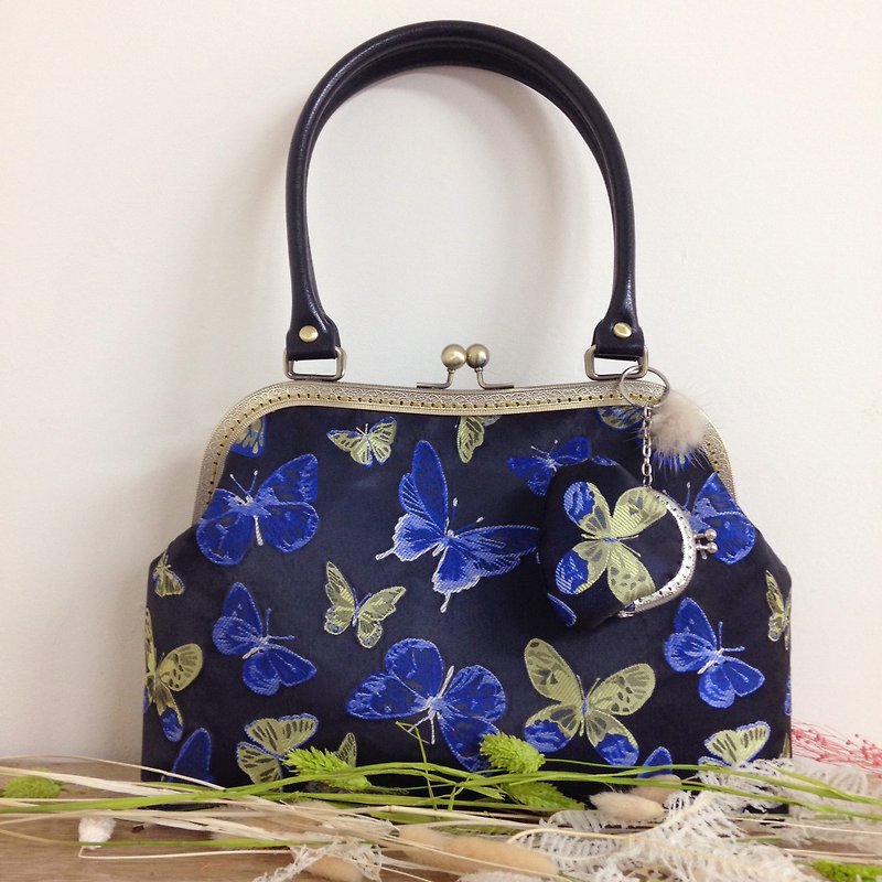 Mouth gold package + hand / shoulder bag / messenger bag Butterfly Dream - Messenger Bags & Sling Bags - Cotton & Hemp Blue