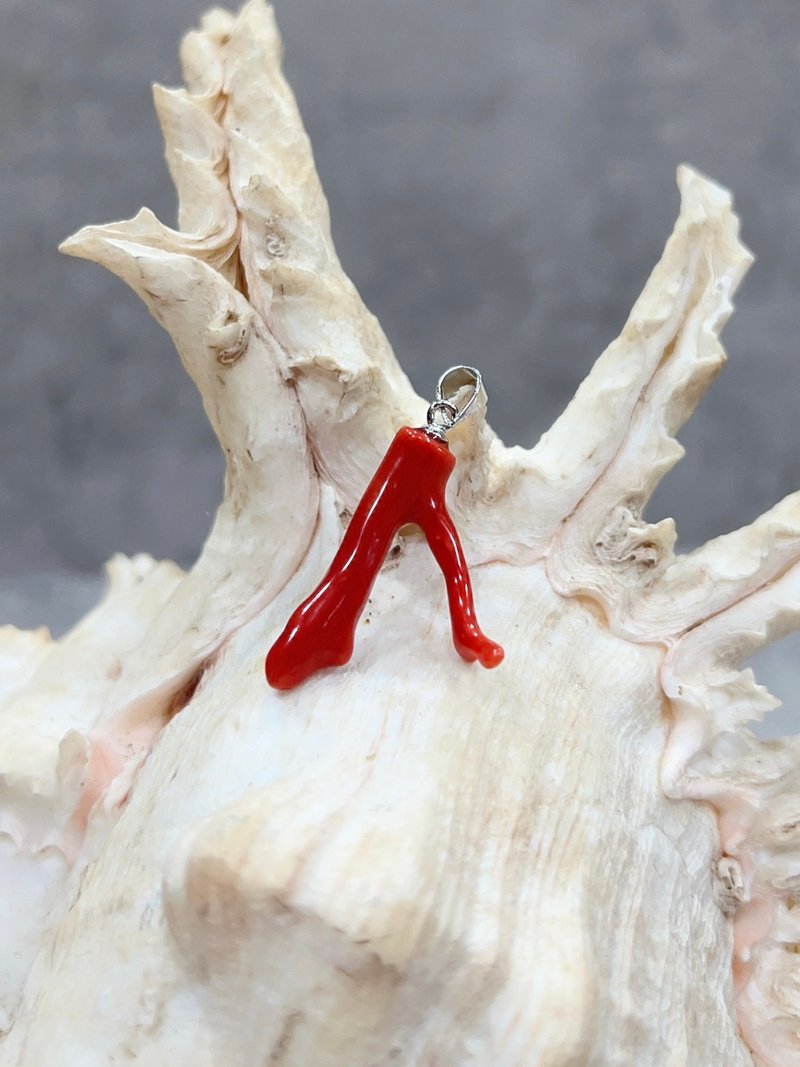 Natural branch coral pendant Aka coral 925 sterling silver - สร้อยคอ - เครื่องเพชรพลอย 