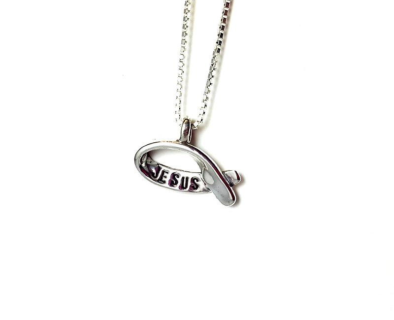 Jesus fish JESUS hand-made sterling silver necklace / clavicle chain / gift / anniversary / Valentine&#39;s Day