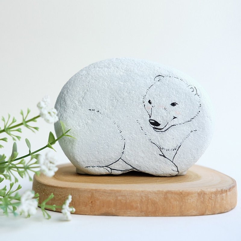 Polar bear stone painting. - Stuffed Dolls & Figurines - Stone Brown