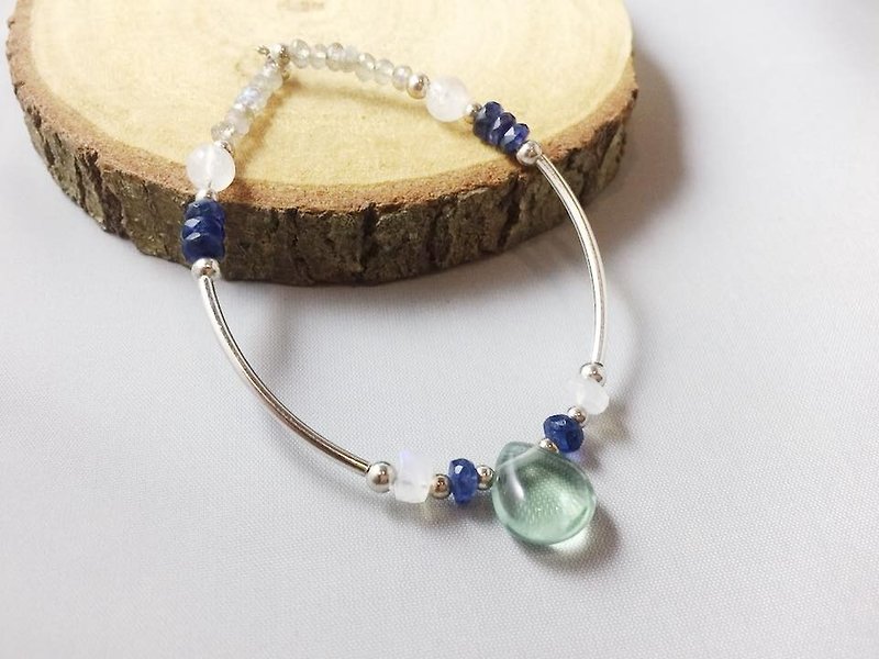 MH pure silver natural stone custom series _ snowy lake _ kyanite + blue-green fluorite - Bracelets - Gemstone Blue