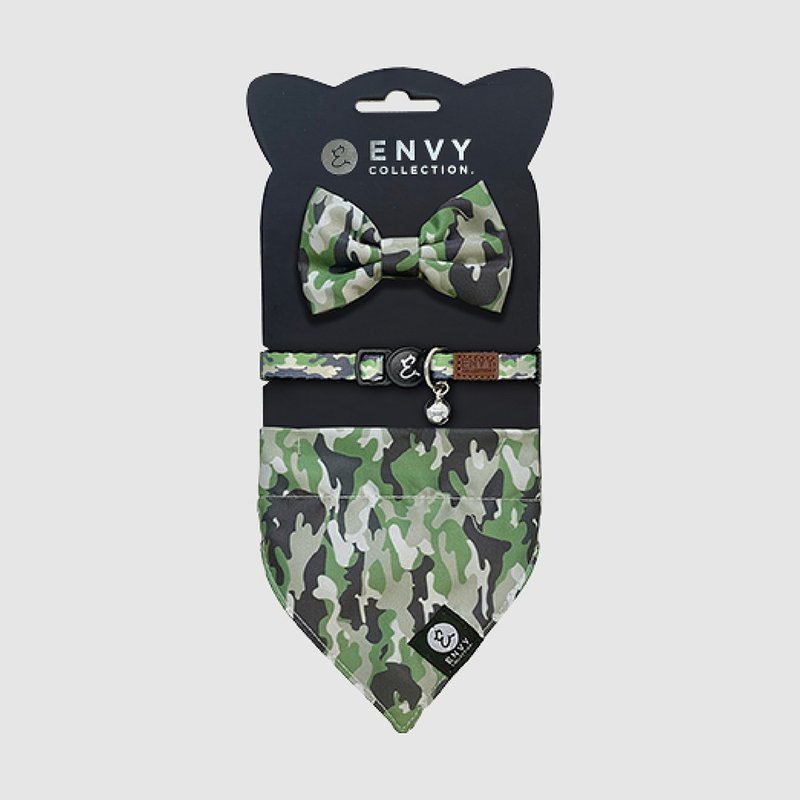 ENVY COLLECTION 貓頸圈 迷彩瘋奇幻三件組 調節式 領結 領巾 - 寵物衣服 - 聚酯纖維 多色