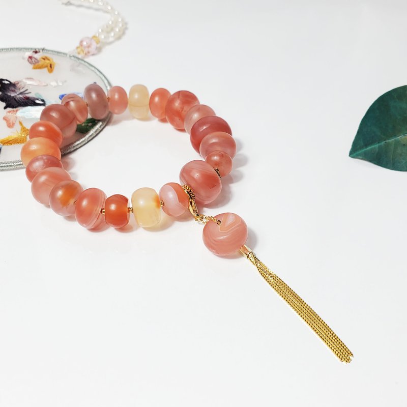 南紅瑪瑙 玉瓍 古錢 錢串 富貴 福氣 吉祥 招財 手鍊 單品 禮物 - 手鍊/手環 - 寶石 紅色