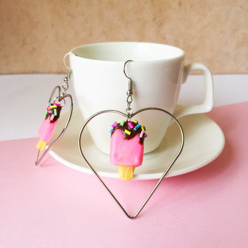 icecream m earring - 耳環/耳夾/耳骨夾 - 其他金屬 粉紅色