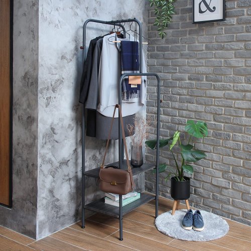 Dark Wood Grain Cube Double Layer Hanging Coat Rack Fog Gray Home