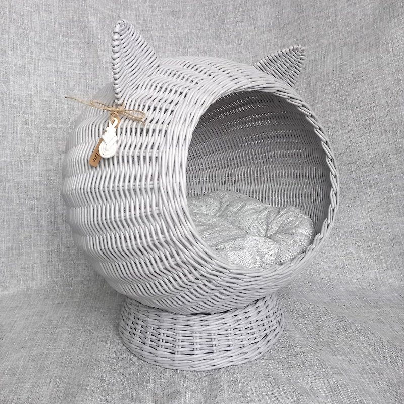 Paper Other Furniture Gray - Wicker cat bed. Wicker cat basket. Cat bed cave. Cat nest. Pet bed furniture