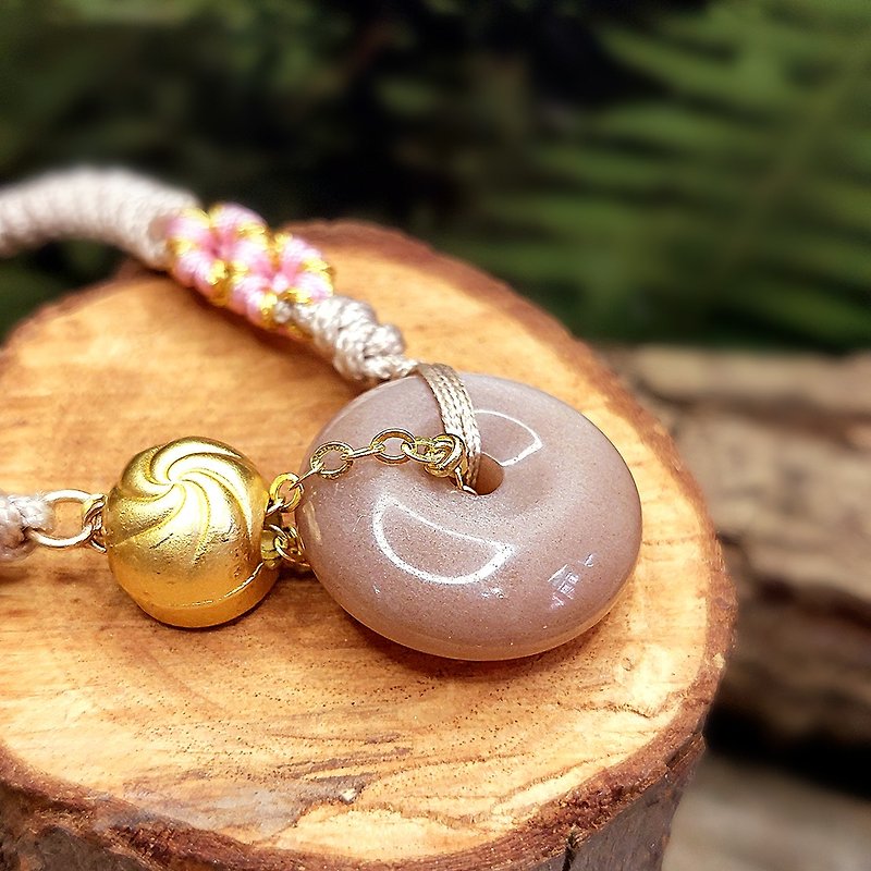 Ping'an Blessing Braided Bracelet | Cat's Eye Effect Orange Moonstone | One Product, One Shot | - Bracelets - Crystal 