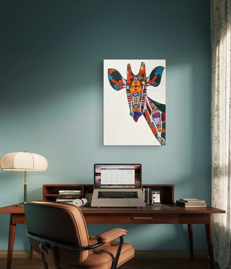【V361 Kitenge Giraffe】Tanzanian Hand-Painted Unframed Wall Art, Home Decor - Posters - Other Materials 