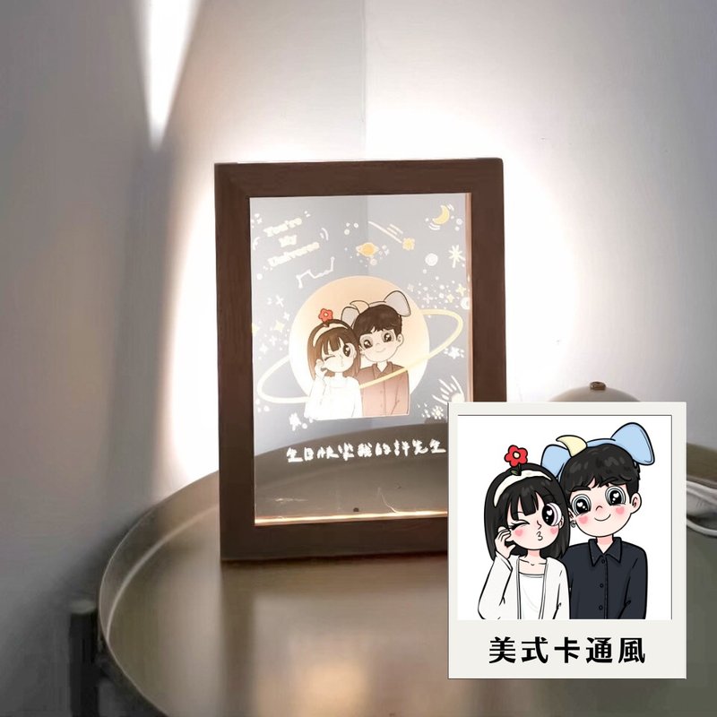 Printable customized night light photo frame Nordic wooden night light photo frame special photo frame American cartoon style - Lighting - Wood Transparent