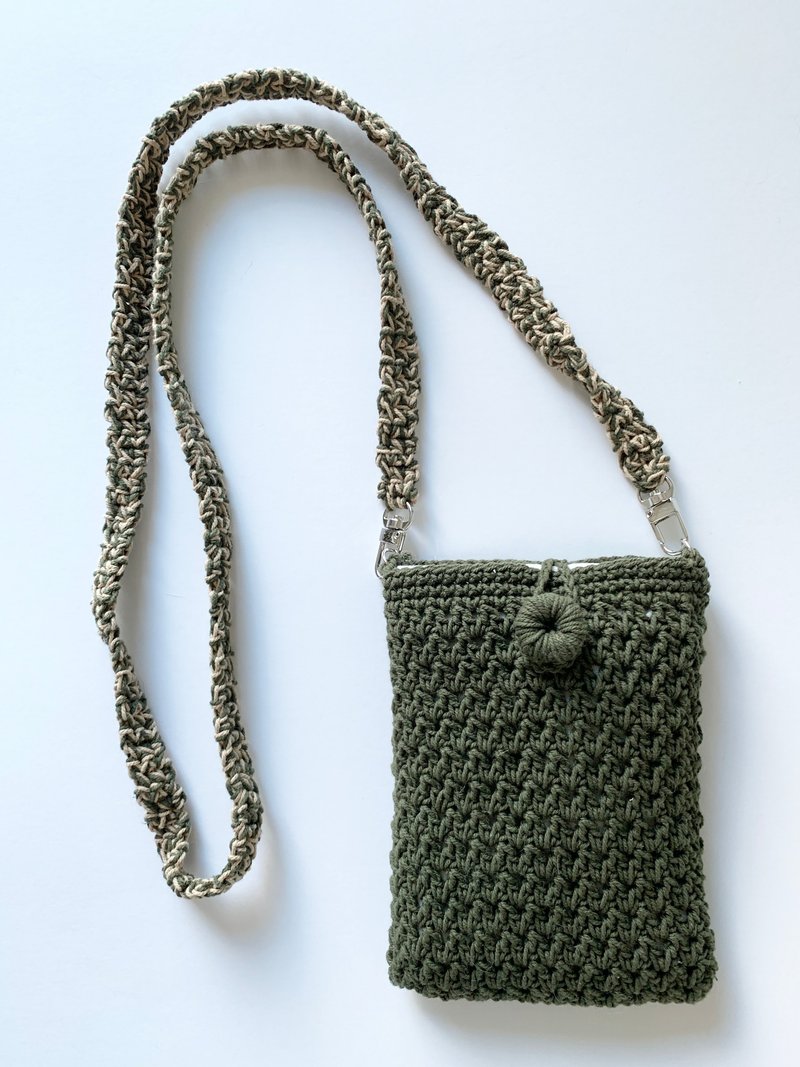 Crochet crossbody mobile pouch - กระเป๋าแมสเซนเจอร์ - ผ้าฝ้าย/ผ้าลินิน สีเขียว