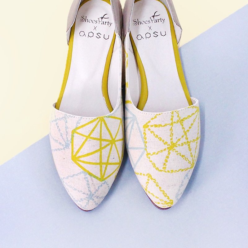 [22.5 Spot] Diamond Float Star Side Empty Shoes / Japanese Fabric / M2-16002F - Mary Jane Shoes & Ballet Shoes - Other Materials 