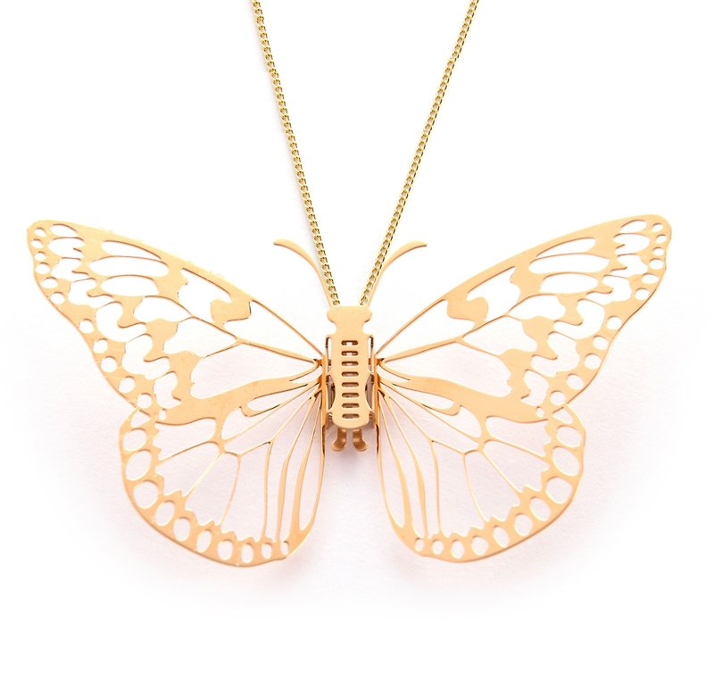 可換翅膀蝴蝶項鍊 大白斑蝶 (金色) 醫療薄鋼飾品 長鏈 獨家設計 - 項鍊 - 其他金屬 金色