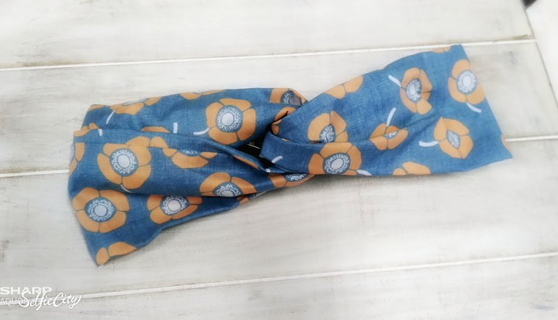 Orange Flower Double Circle Headband on Blue Background - Hair Accessories - Cotton & Hemp Blue