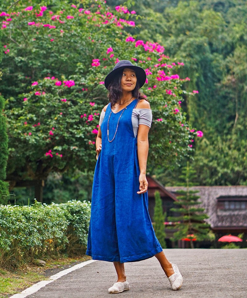 Blue Jumpsuit, Indigo Jumpsuit, Women Jumpsuit, Wide Leg Jumpsuit, Jumpsuit - จัมพ์สูท - วัสดุอื่นๆ 