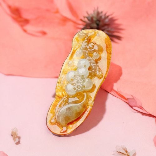 瓔珞珠寶盒 E.L.Jewelry Box 冰種紅翡白肉巧雕蓮花項鍊 | 天然緬甸玉A貨翡翠 | 送禮