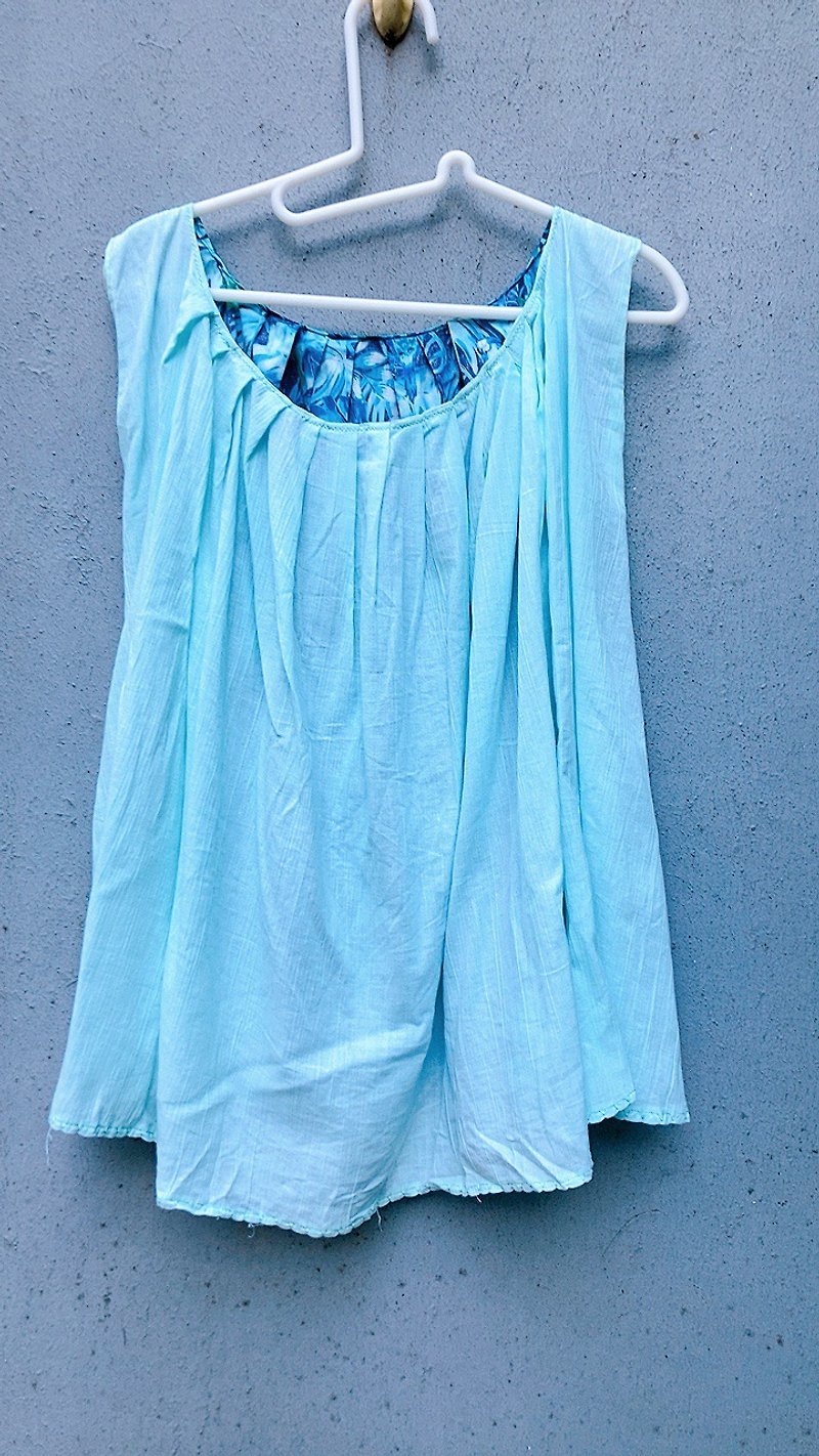 //Nail removal//Sleeveless top_Blue jungle stitching - เสื้อกั๊กผู้หญิง - ผ้าฝ้าย/ผ้าลินิน สีน้ำเงิน