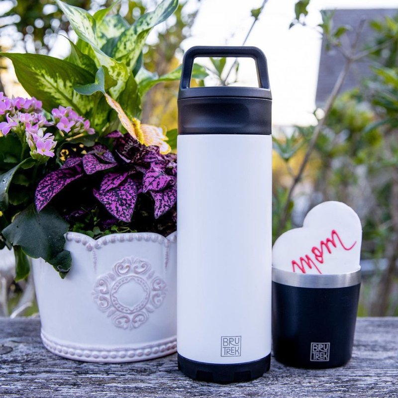 Planetary Design Double Cap Vacuum Thermos Bottle BruTrekker Bottle TM1318 - Coffee Pots & Accessories - Stainless Steel White