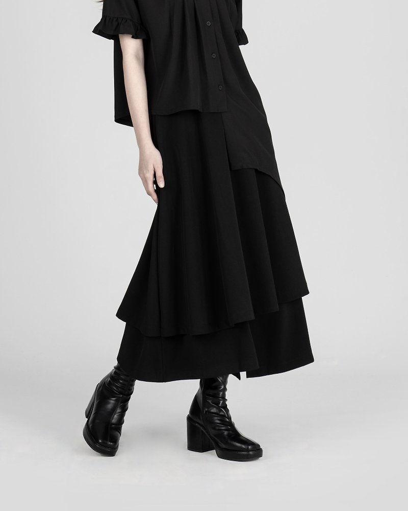 Asymmetric Layered Skirt - กระโปรง - เส้นใยสังเคราะห์ สีดำ