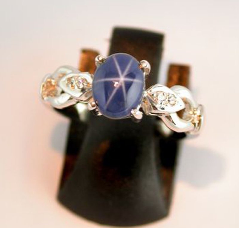3.28 ct Natural star blue sapphier ring silver sterling size 7.0 free resize - 戒指 - 純銀 白色
