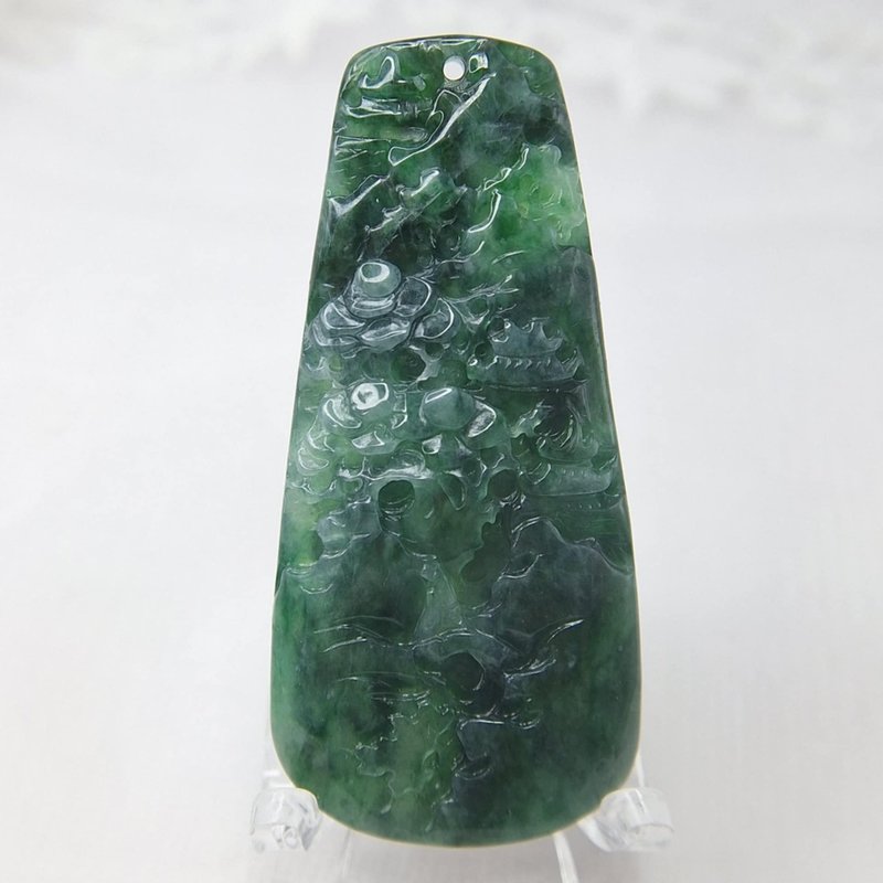 Intense green fluttering landscape brand | Natural Burmese jade A grade jade - สร้อยคอ - หยก 