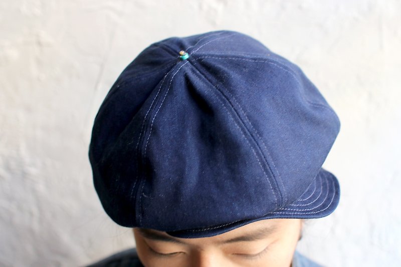 Omake Omabow Mushroom Cap/（寶藍綴綠松石） - 帽子 - 棉．麻 藍色