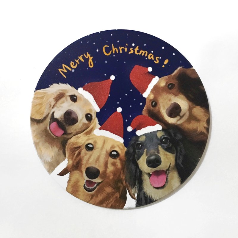 Sausage Christmas Party | Dachshund Christmas Ceramic Water Coaster - ที่รองแก้ว - ดินเผา หลากหลายสี