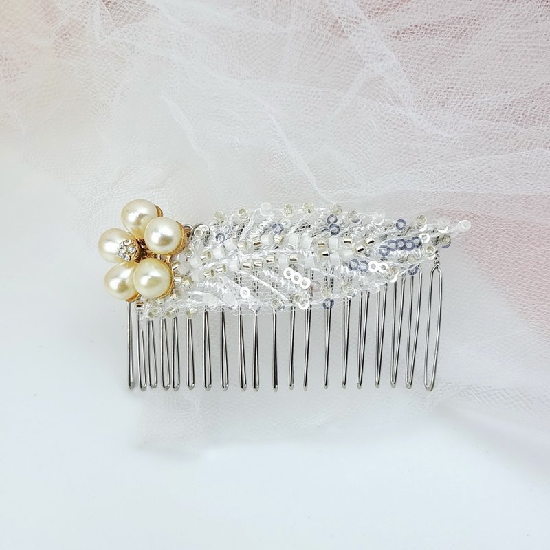 Pearl hair comb bridal head flower banquet headdress hair accessories [noble and elegant style] WH016 - เครื่องประดับผม - ผ้าไหม ขาว