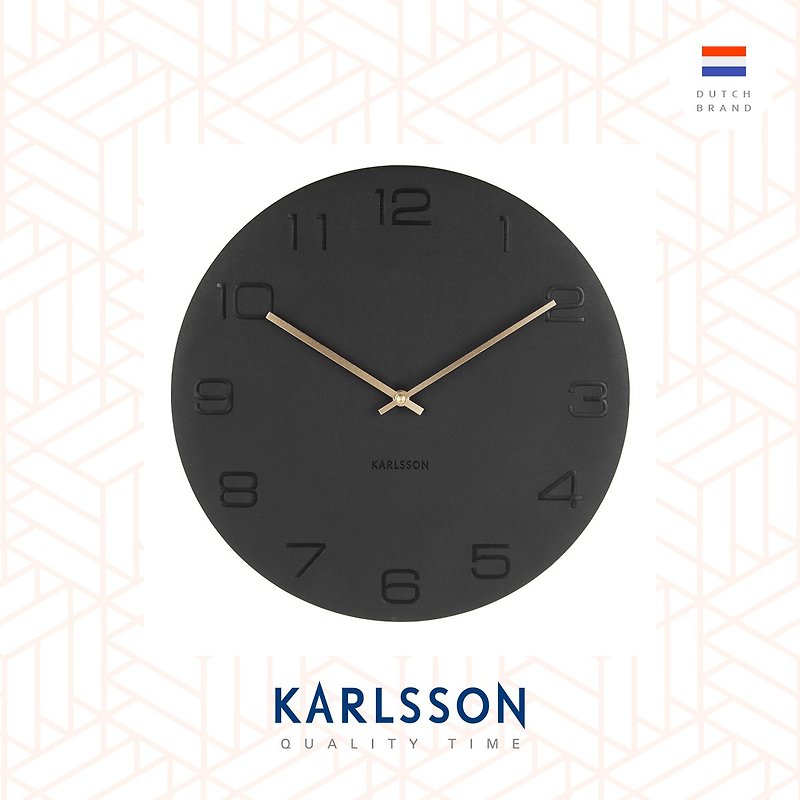 荷蘭Karlsson wall clock Vigorous black 黑色仿皮革掛鐘