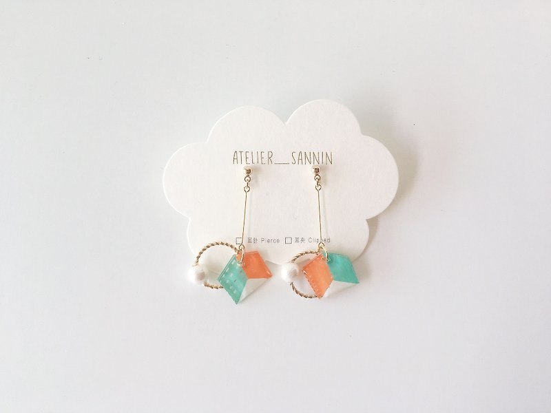 Dreamland Amusement Park Series-Square Labyrinth Hand-painted Drop Earrings Ear Pins / Ear Clips - Earrings & Clip-ons - Other Materials Orange