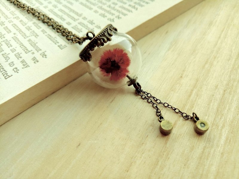 Tiger Eye Flower Glass Ball Necklace - สร้อยคอ - แก้ว สีแดง
