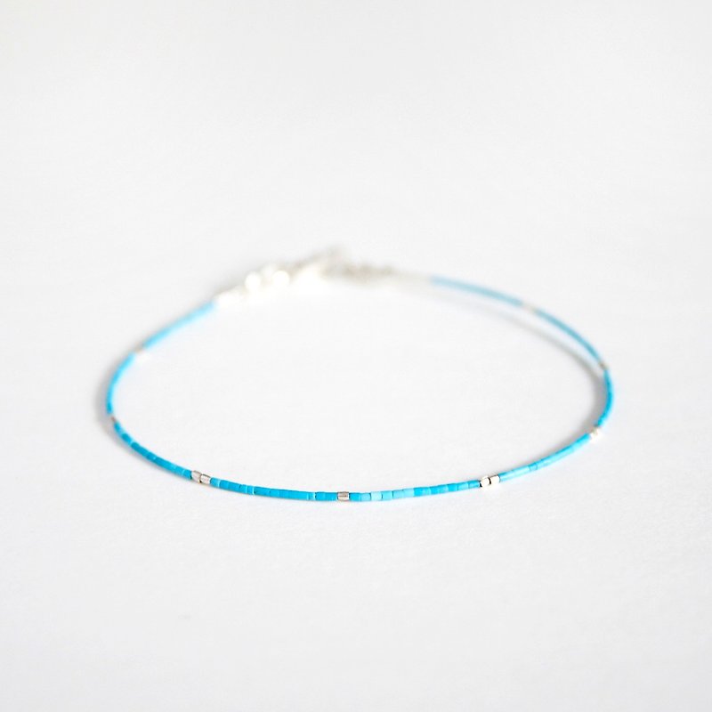 Simple blue turquoise Fine silver bracelet with 925 // December birthday stone - Bracelets - Gemstone Blue