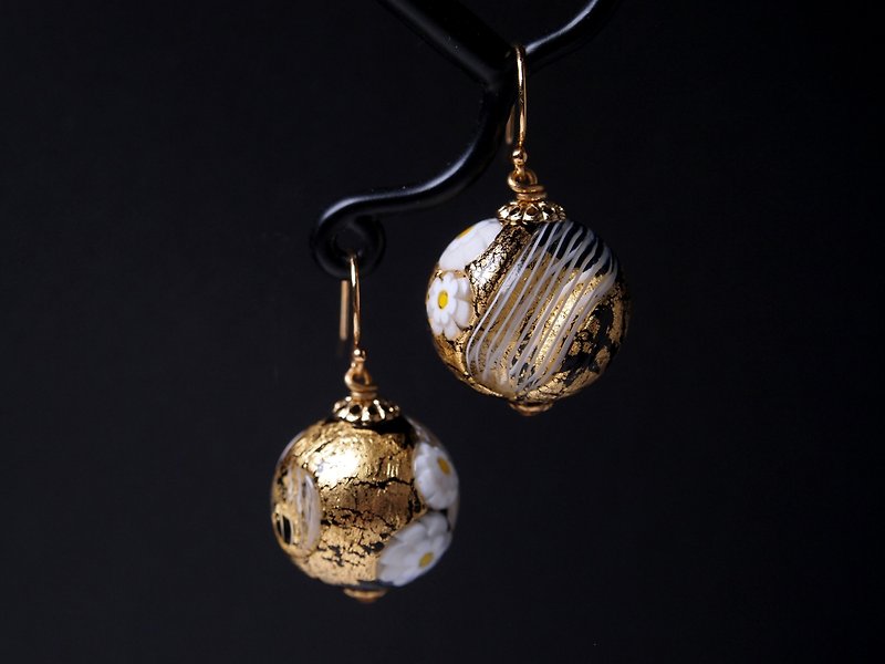 #GE0441 Murano Glass Beads Earring - Earrings & Clip-ons - Glass Black