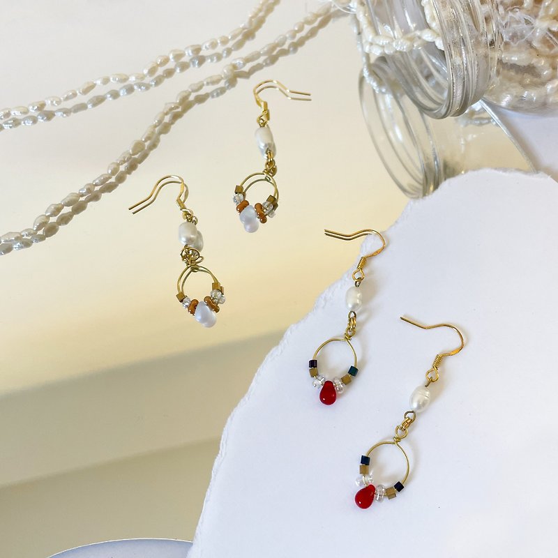 Mixed Pearl Bronze Earrings - Earrings & Clip-ons - Copper & Brass Gold